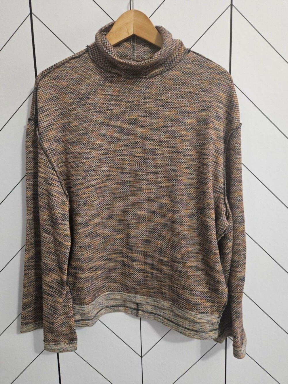 We the Free Sunny Days Multicolored Turtleneck Oversized Sweater, Size Small